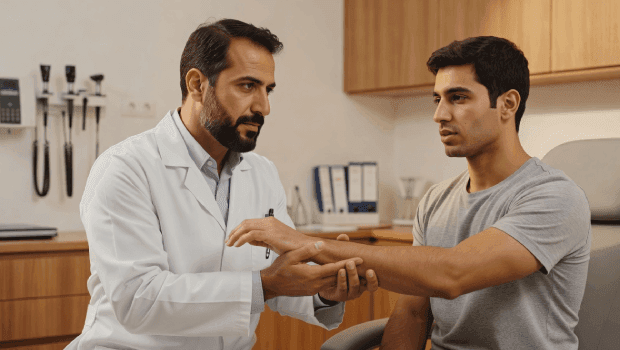 معاینه عصبی گردن در فرد جوان برای تشخیص آرتروز گردن در جوانی